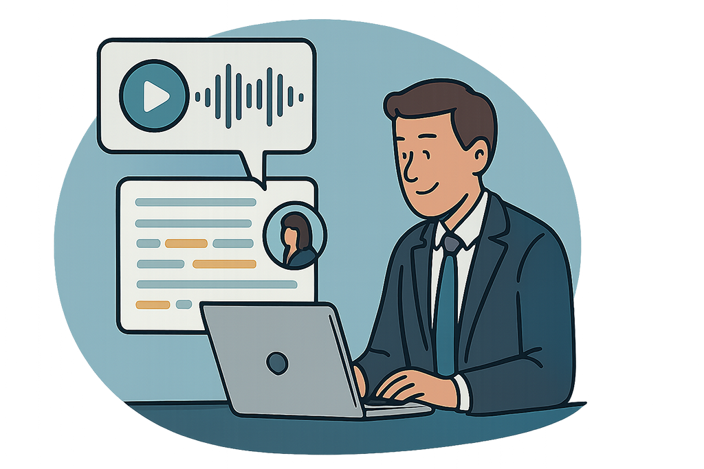 Legal case review with searchable and synced transcripts